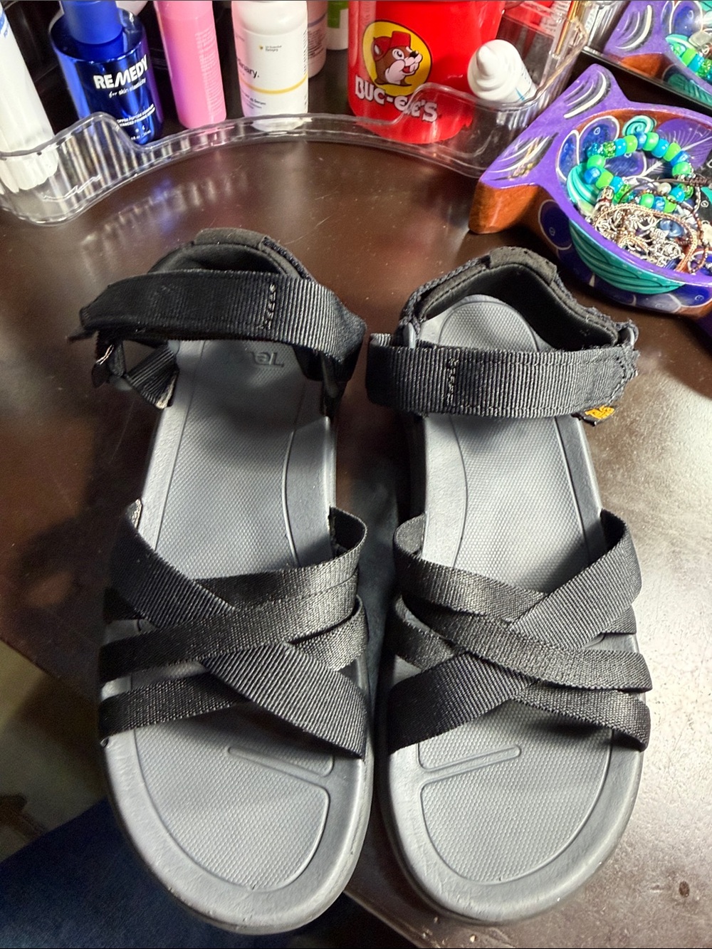 Teva Black Strappy Sport Sandals with Ankle Strap